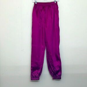 🌞 Vintage Shiny Fuscia Track Pants side pockets elastic waist & legs women S